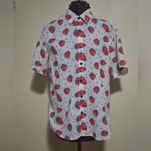 Men's Strawberry Print Shirt - Red and White Size M